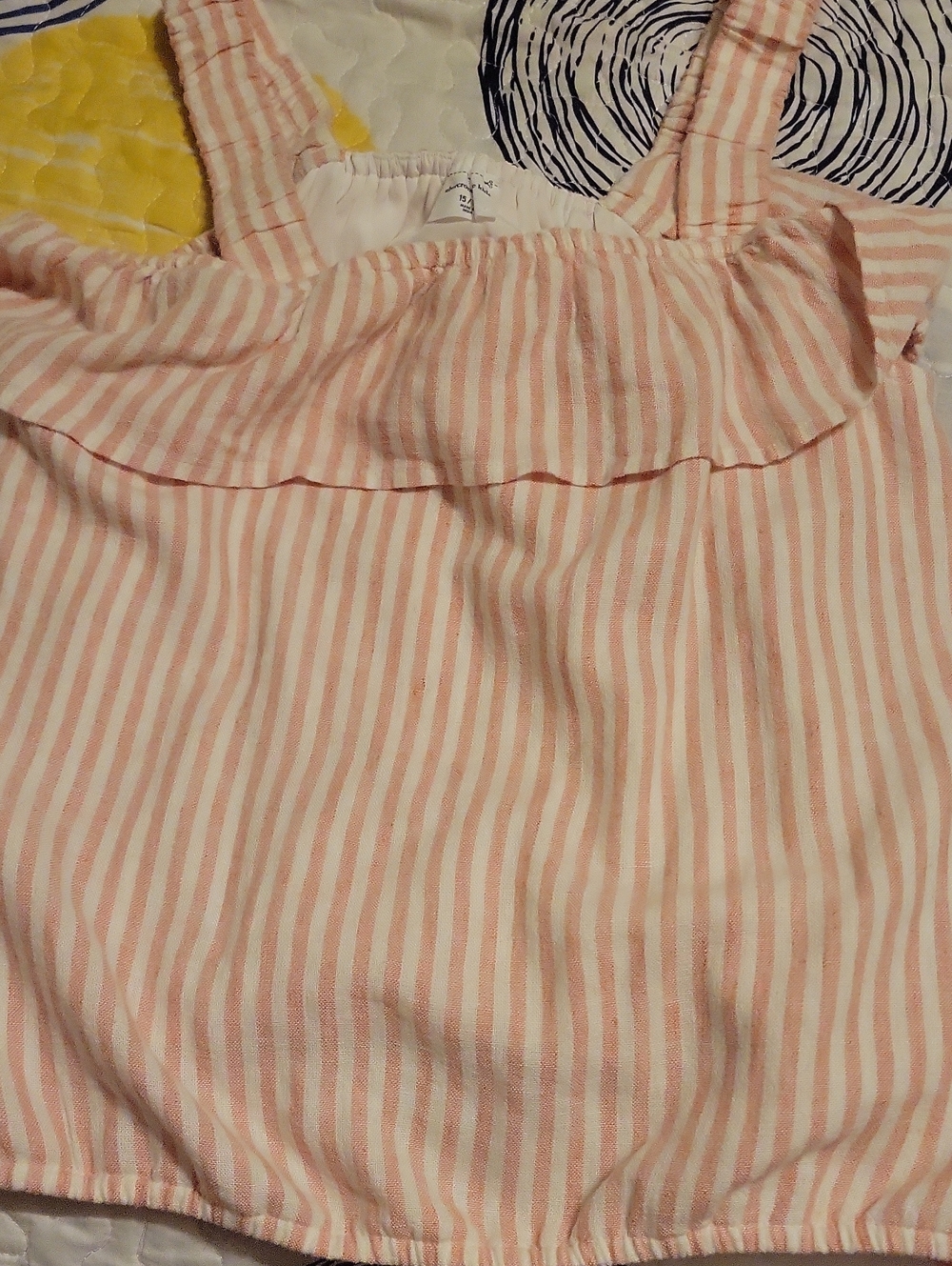 abercrombie kids Pink and White Striped Ruffle Tank Top
